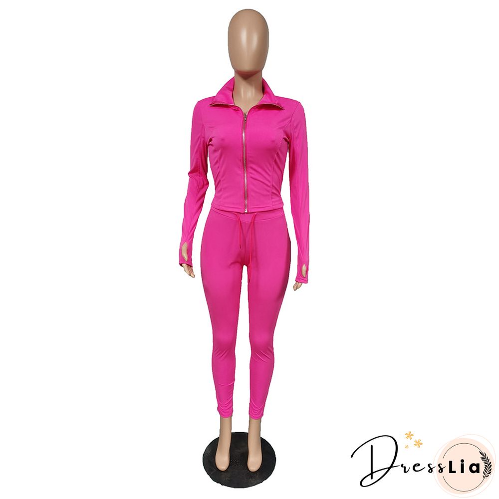 Sportswear Long Sleeve Jacket Pencil Pants Set