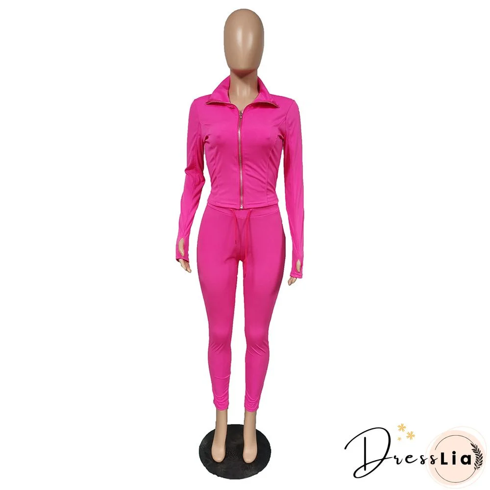 Sportswear Long Sleeve Jacket Pencil Pants Set