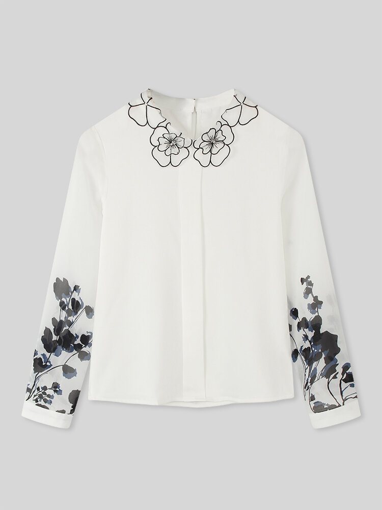 Calico Print Lapel Collar Long Sleeve Casual Blouse For Women P1798961