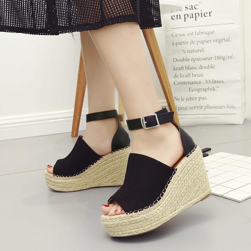 TAAFO Platform Wedge Espadrille Peep Toe Sandals
