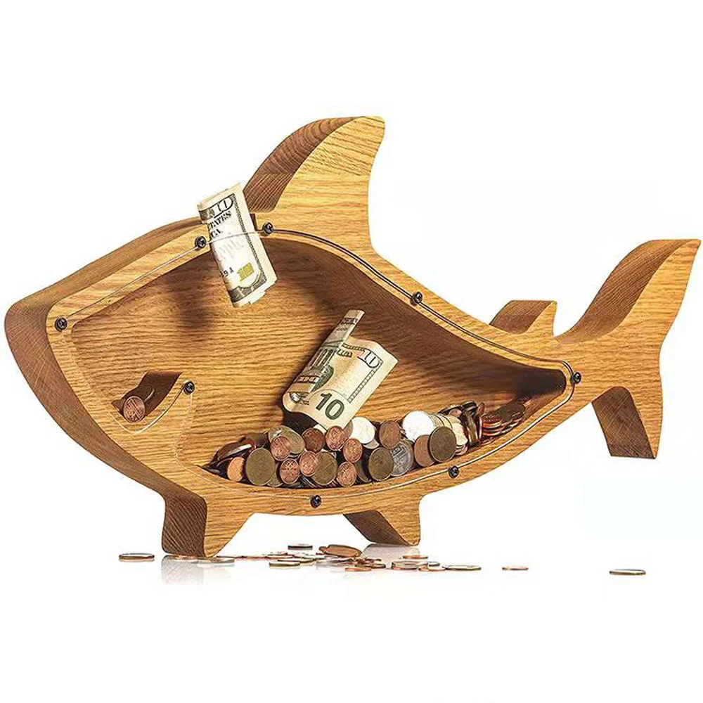 Purexcellent™ New wooden creative cat transparent desktop piggy bank