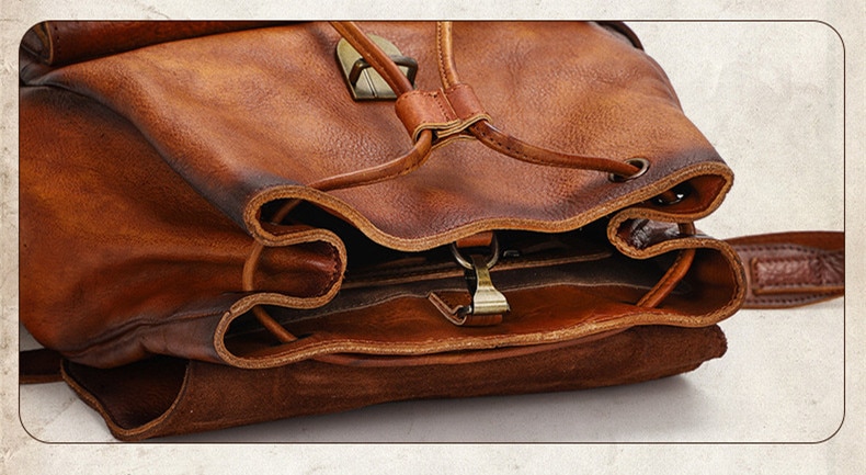 Drawstring of Woosir Multi-pocket Leather Backpack