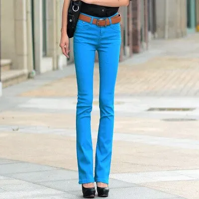 Elastic Jeans Female Denim Pants Candy colors Womens Jeans Plus size Feminino Office OL Flare Pants Women Trousers 2019 LU989