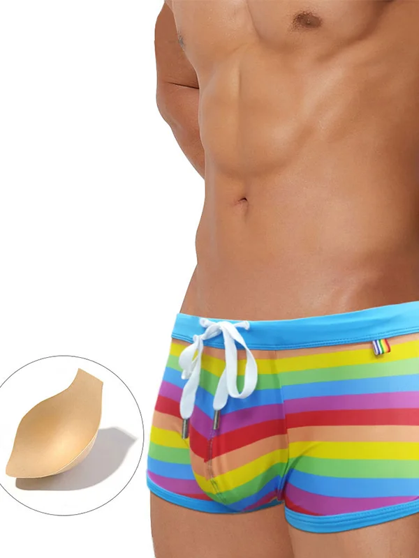Colourful Stripes Flat Corner Sexy Trunks