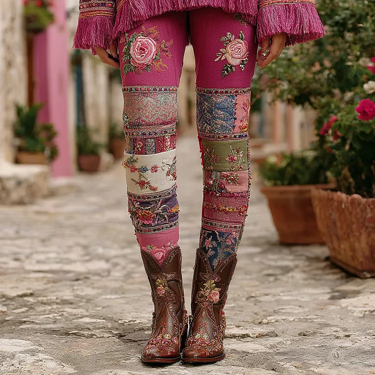 Vintage Halloween Black And Purple Rose Art Stitched Cozy Leggings