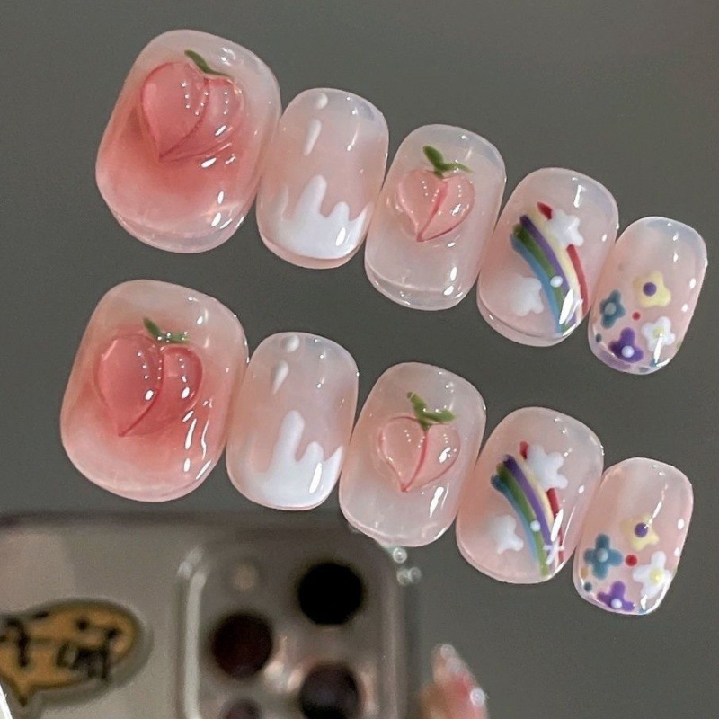 Cute Rainbow Peach Press-On Nails