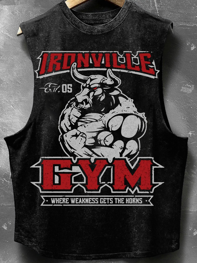 Gym Large Print Tauren Water Washed Used Cotton Tank Top