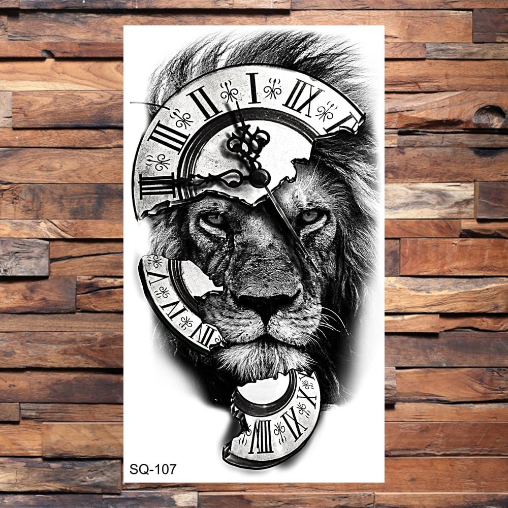 Realistic Tiger Temporary Tattoos For Men Adults Body Arm Tatoos Lion Compass Forest Wolf Snake Skull Fake Tattoo Sticker