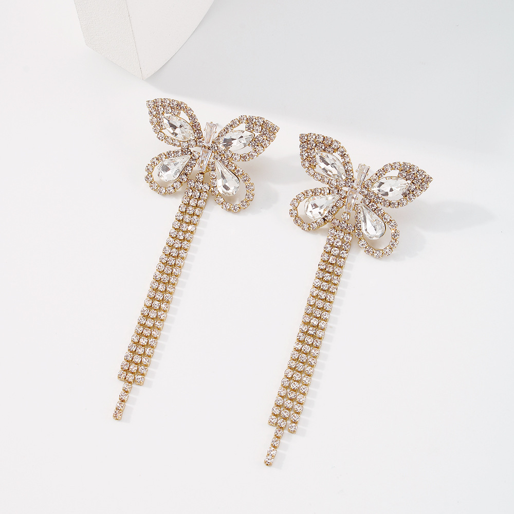 Full Diamond Butterfly Tassel Earrings