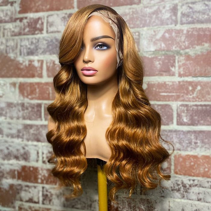 WeQueen 24 Inches 13x4 Gorgeous Golden Brown Body Wavy Lace Frontal Wigs 180% Density-100% Human Hair 