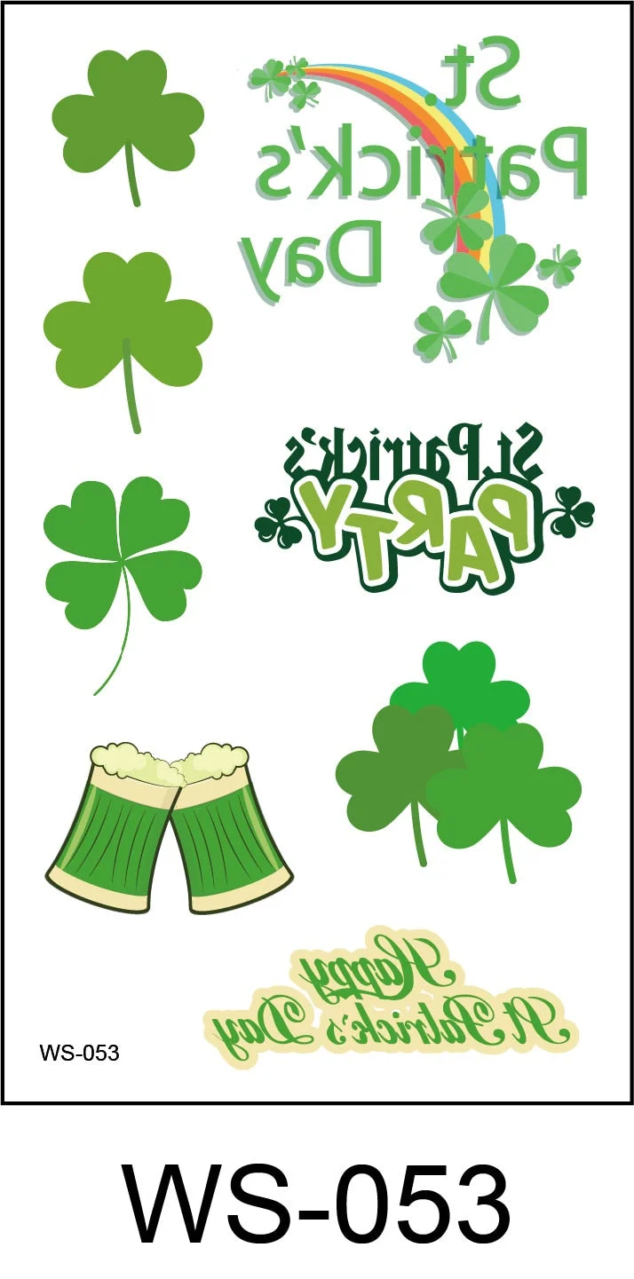 New cross-border waterproof sweat green hat clover face sticker European and American fashion temporary tattoo sticker