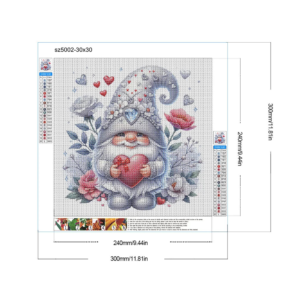 Diamond Painting - Full Round Drill - Valentines Day Gnome(Canvas|30*30cm)