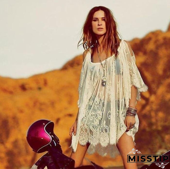 Vintage Hippie Boho Floral Lace Crochet Cover-Up