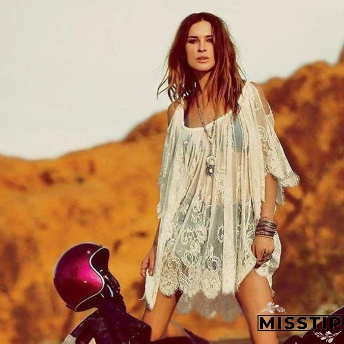 Vintage Hippie Boho Floral Lace Crochet Cover-Up