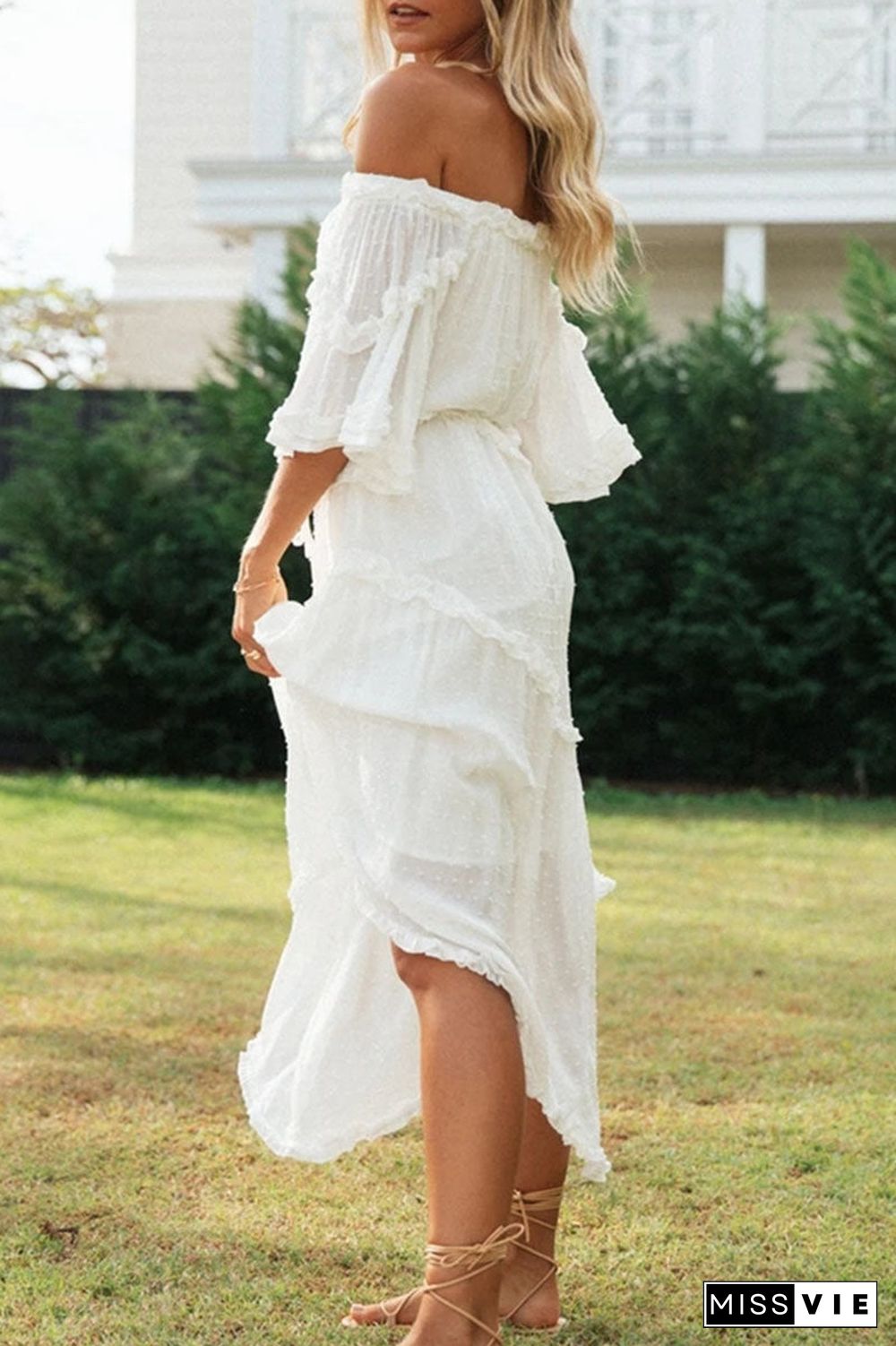 Fashion Street Solid Split Joint Off the Shoulder Irregular Dresses