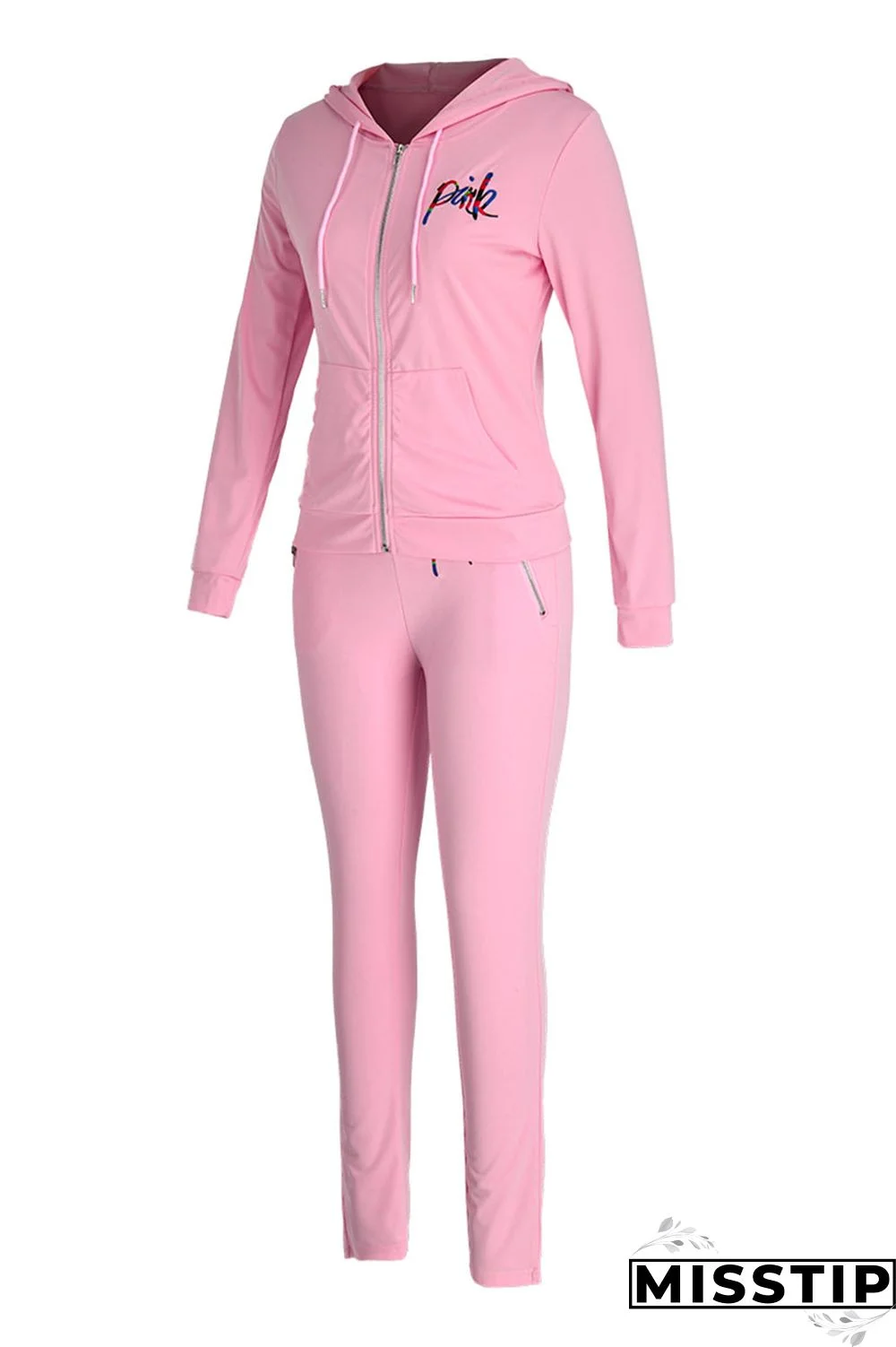 Purplish Red Fashion Casual Letter Print Patchwork Hooded Collar Long Sleeve Two Pieces