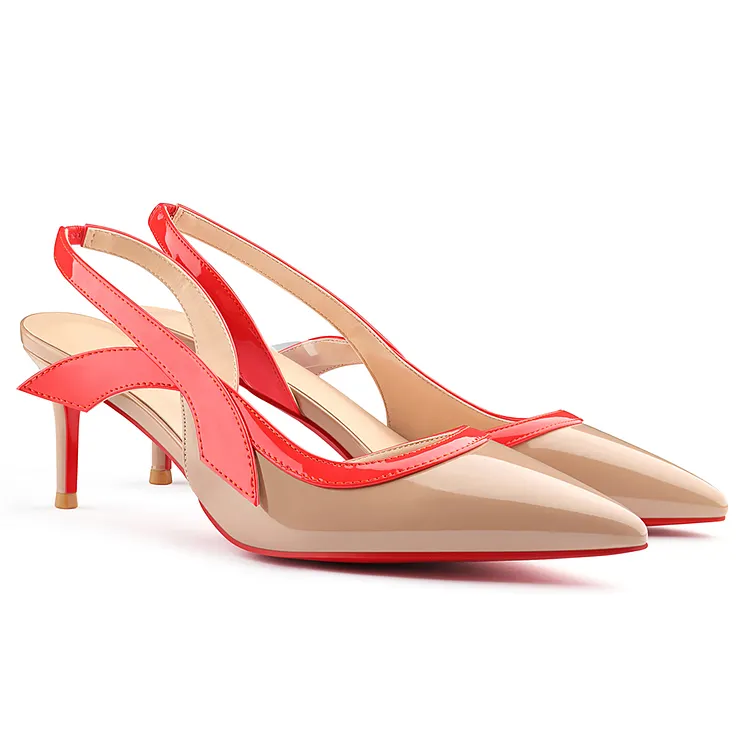 65mm Women's Pointed Toe Stitching Color Kitten Stillettos Slingback Red Bottoms Pumps Sandals VOCOSI VOCOSI