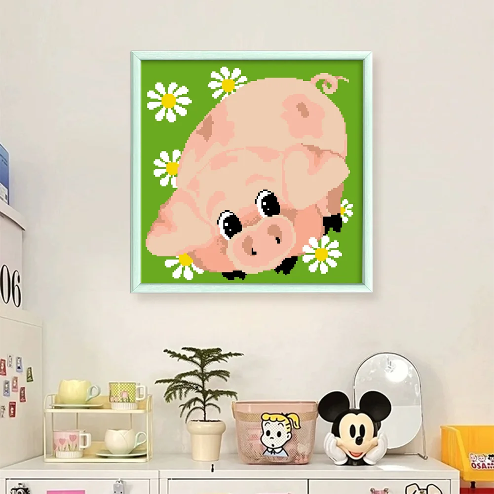 9CT Full Stamped Cross Stitch Bead Embroidery - Pig(Canvas|39*39CM)