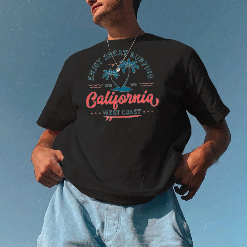 California WEST COAST Printed Mens Vintage Casual Tee / TECHWEAR CLUB / Techwear