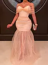 Bandeau Split-Joint Gauze Off-The-Shoulder Evening Dress