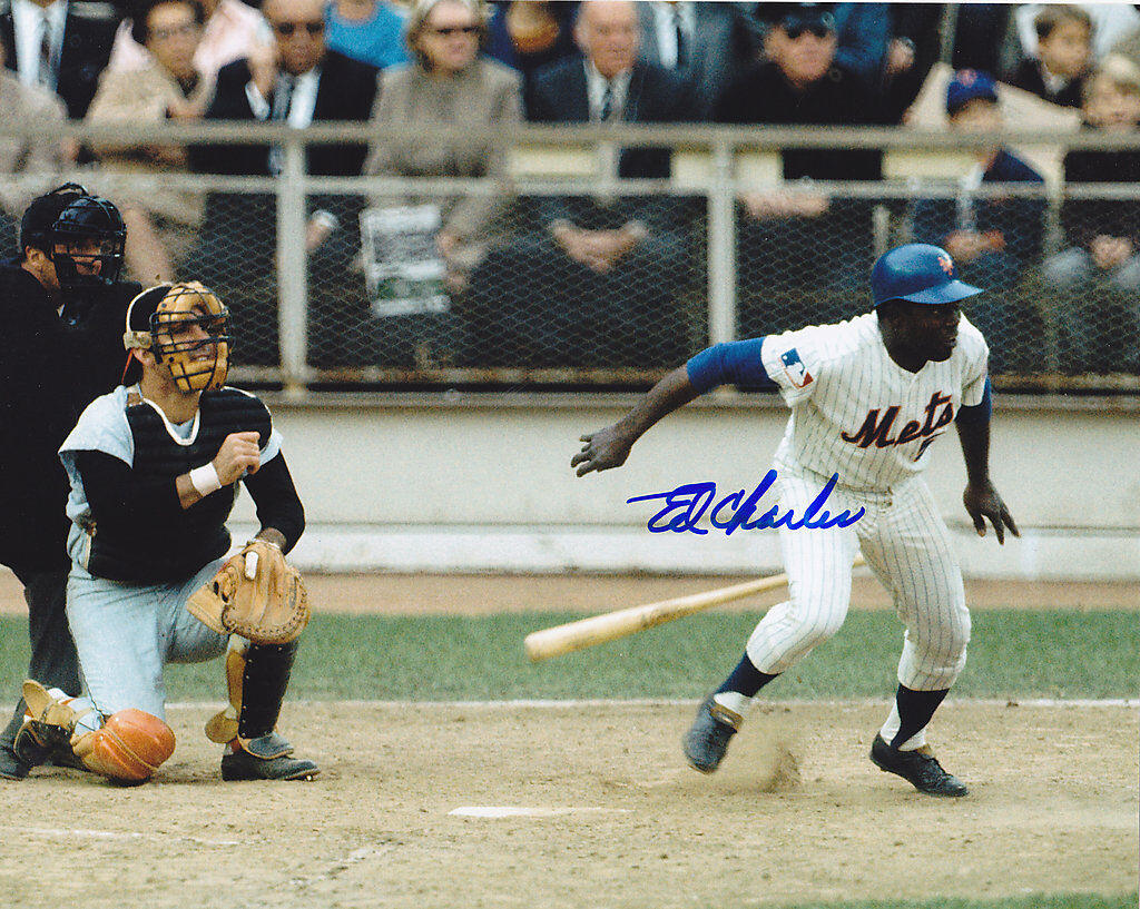 ED CHARLES NEW YORK METS ACTION SIGNED 8x10