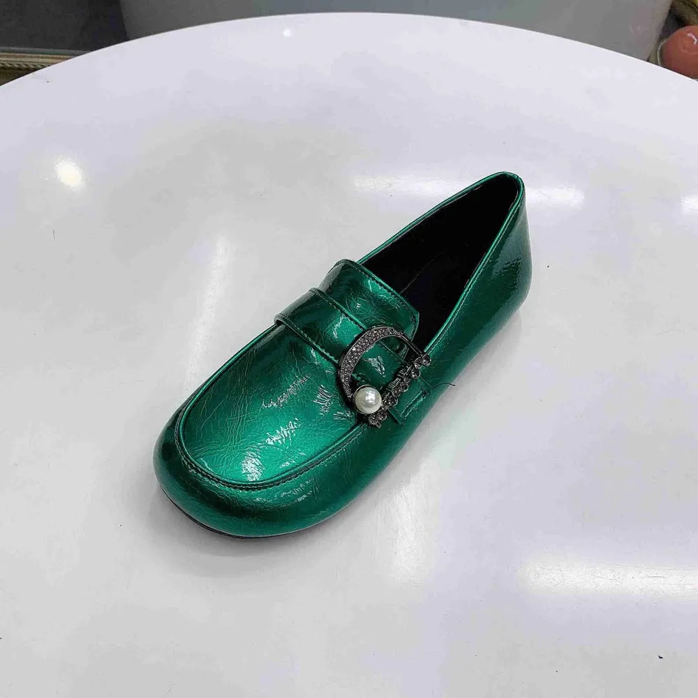 women shoes Patent Leather  Shoes Slip On Ladies Shoes Fashion Design Luxury Loafers Buckle Flat Shoes