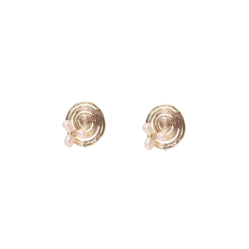 1 Pair 925 Sterling Silver Baroque Pearls Flower Ear Studs