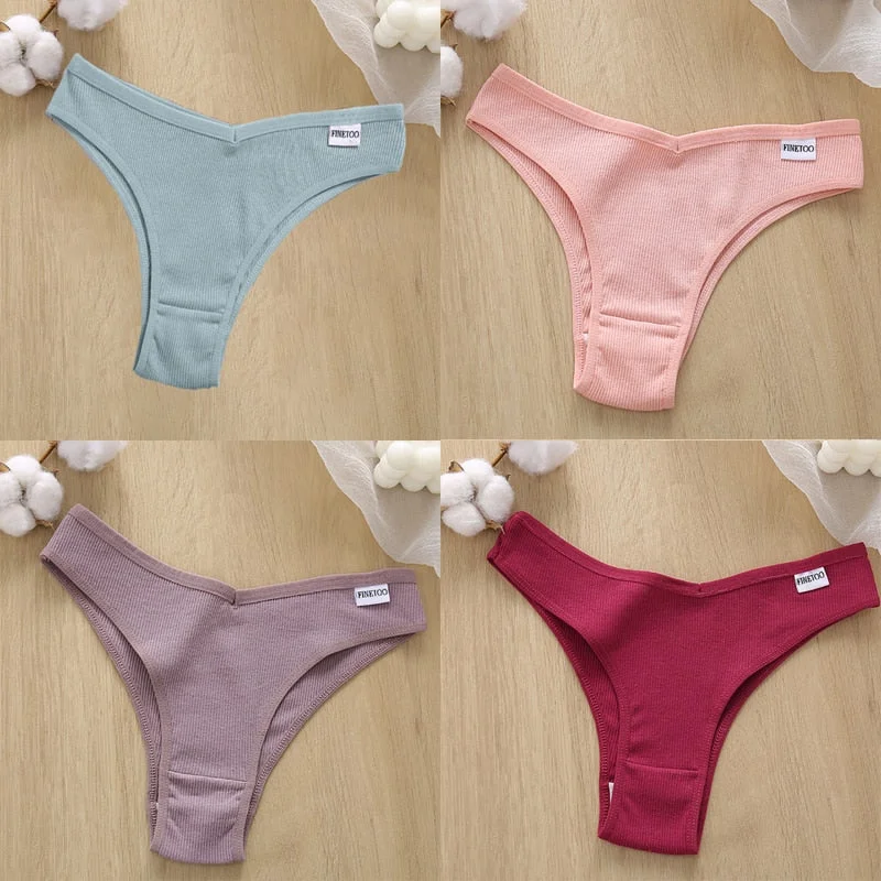 4PCS/Set Cotton Panties Women's Panties FINETOO Sexy Female Underpants Low Waist Underwear Women Pantys Lingerie M-XL