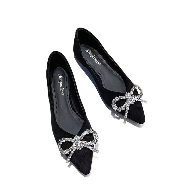 Breakj Breakj 2025 New French Daily Sweet Bow Drill Single Shoe Tip Bow Bow Tie Heel