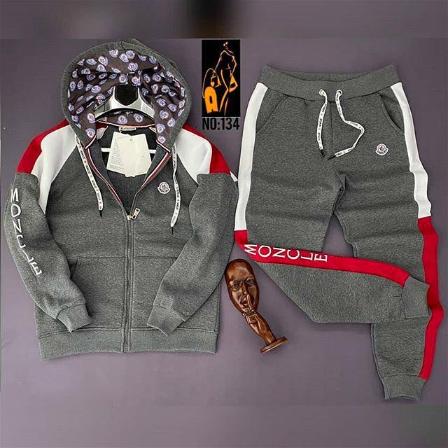 Grey letter print zipper design streetwear hoodie set