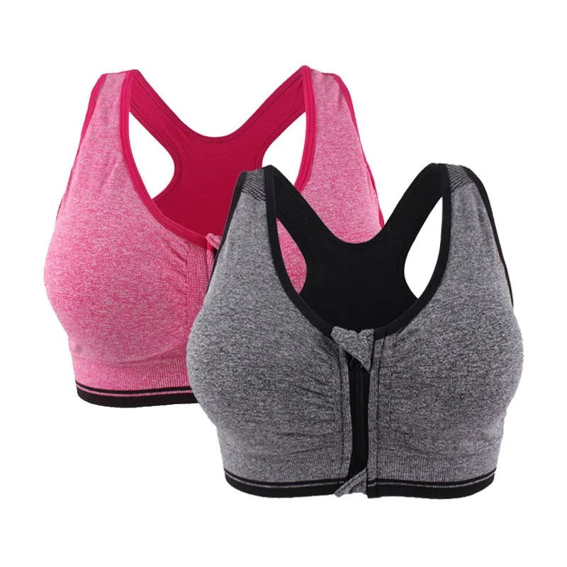 Plus Size M-3XL Zipper Push Up Sports Bra For Women Shockproof Padded Fitness Yoga Bras Athletic Gym Running Sports Tops Vest