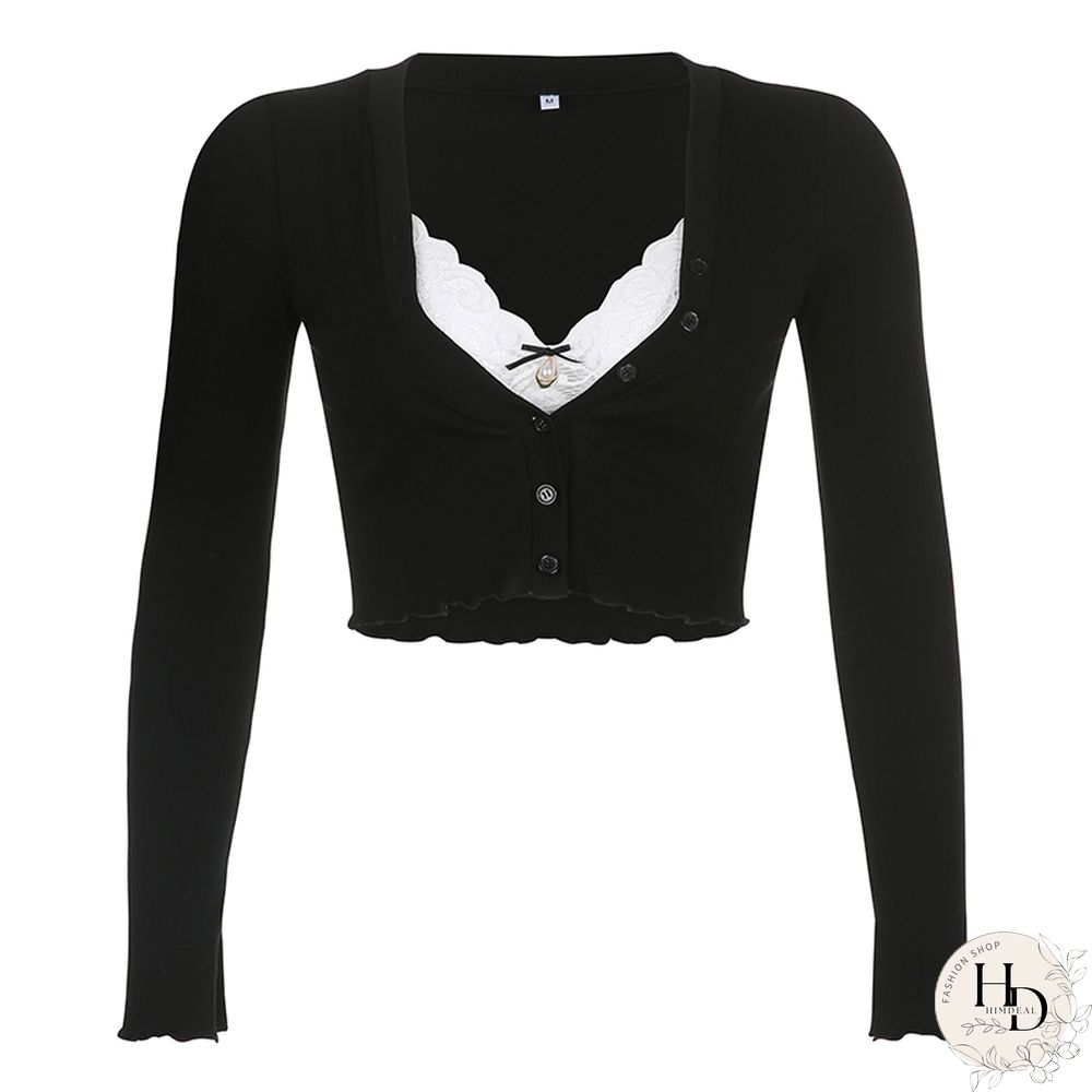 Y2k Fairycore T Shirt Women Grunge Aesthetic Lace Patchwork Long Sleeve Crop Top Korean Fashion Tee Streetwear