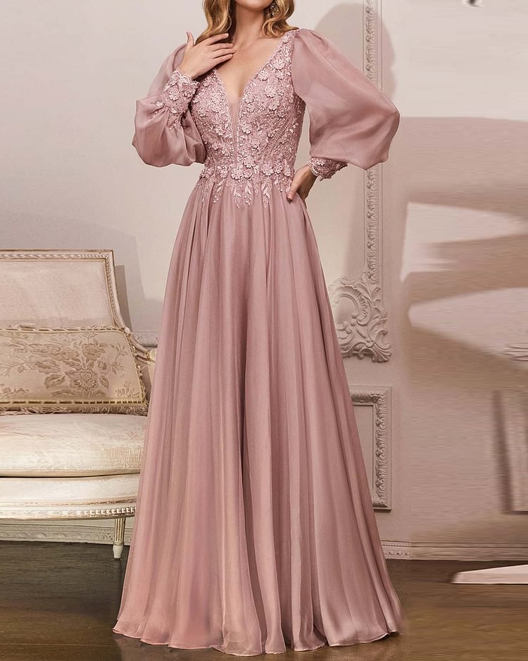 lace chiffon embroidered maxi dress Gown
