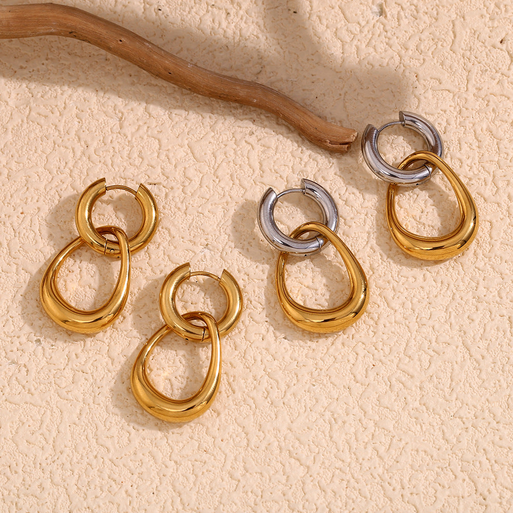 Ins All-Match Irregular Earrings Stainless Steel Plated 18K Gold Interlaced Gold Stitching Hoop Earrings For Women