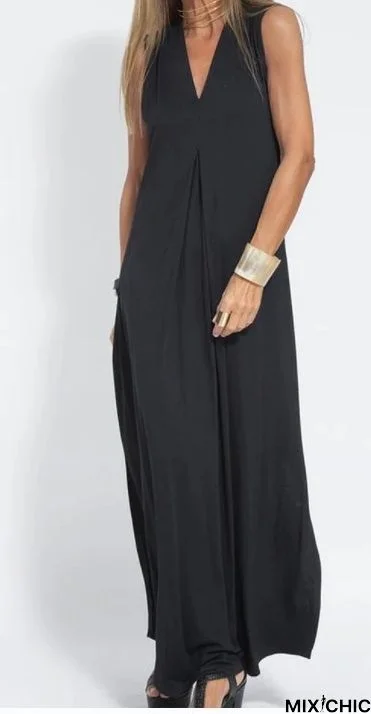 Women Casual Sleeveless Round Neck Maxi Dress