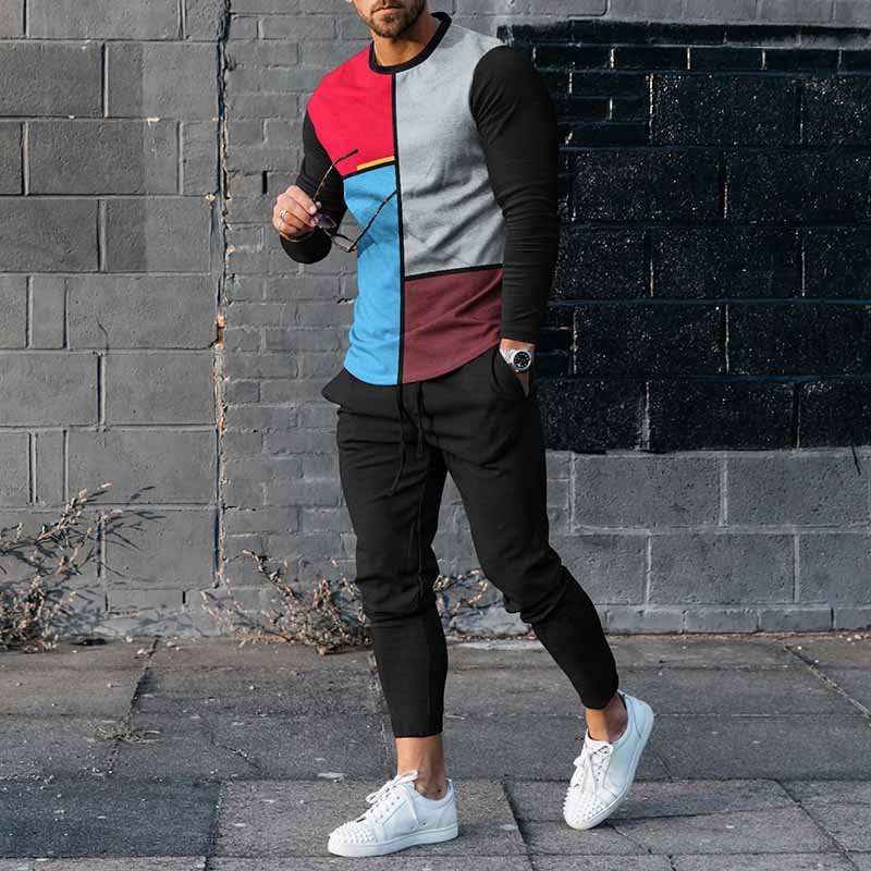 Color Block Printing Long Sleeve T-Shirt And Pants