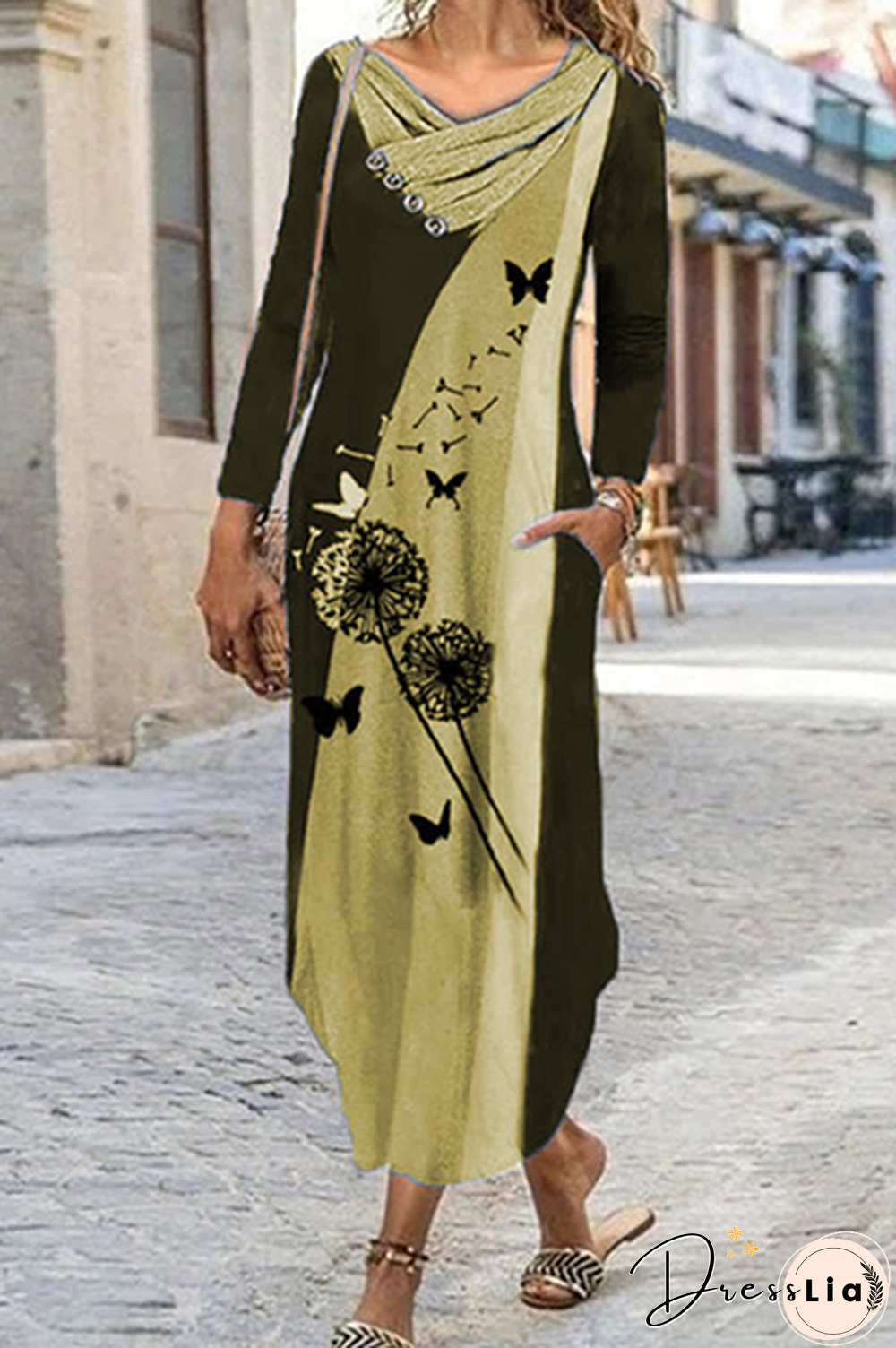 Casual Print Split Joint  Contrast Irregular Dress Dresses