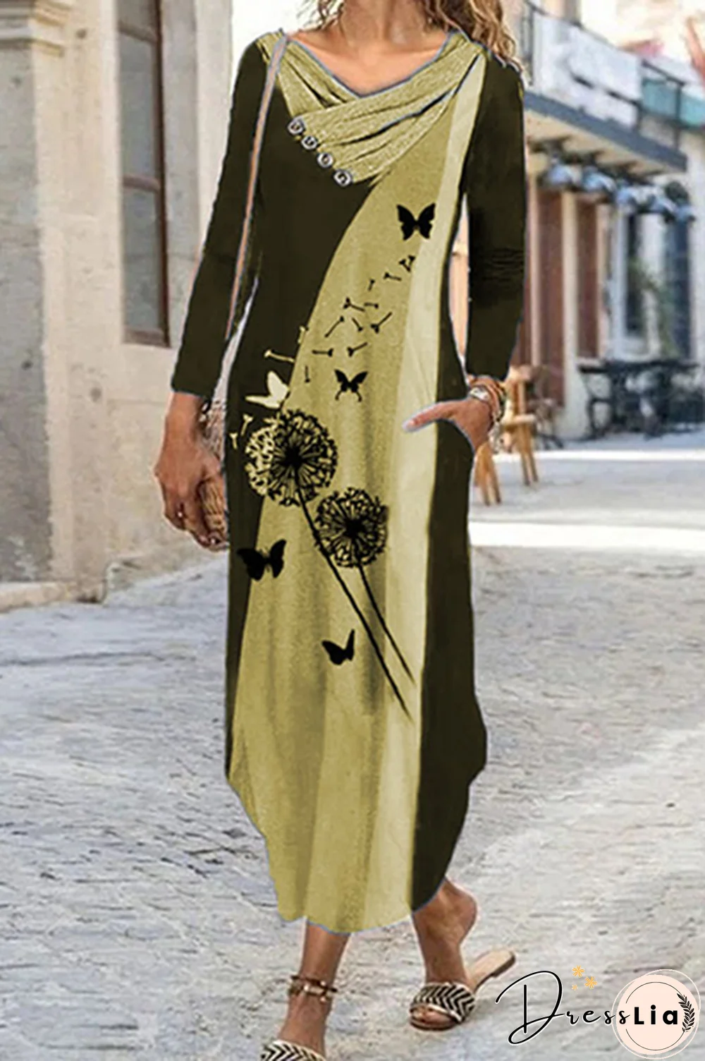 Casual Print Split Joint  Contrast Irregular Dress Dresses