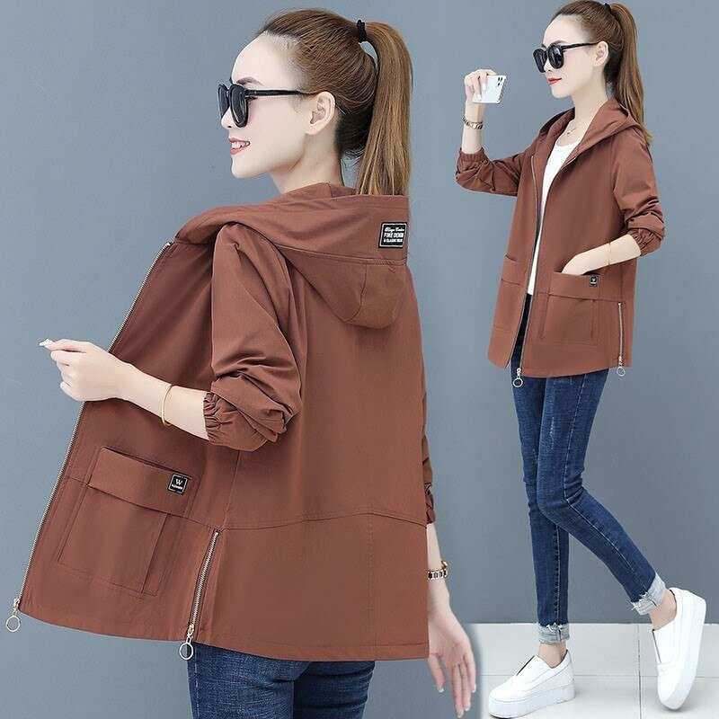 2021 New Autumn Women's Jacket Long Sleeve Basic Bomber Jackets Female Windbreaker Hooded Casual Outwear Plus Size 4XL