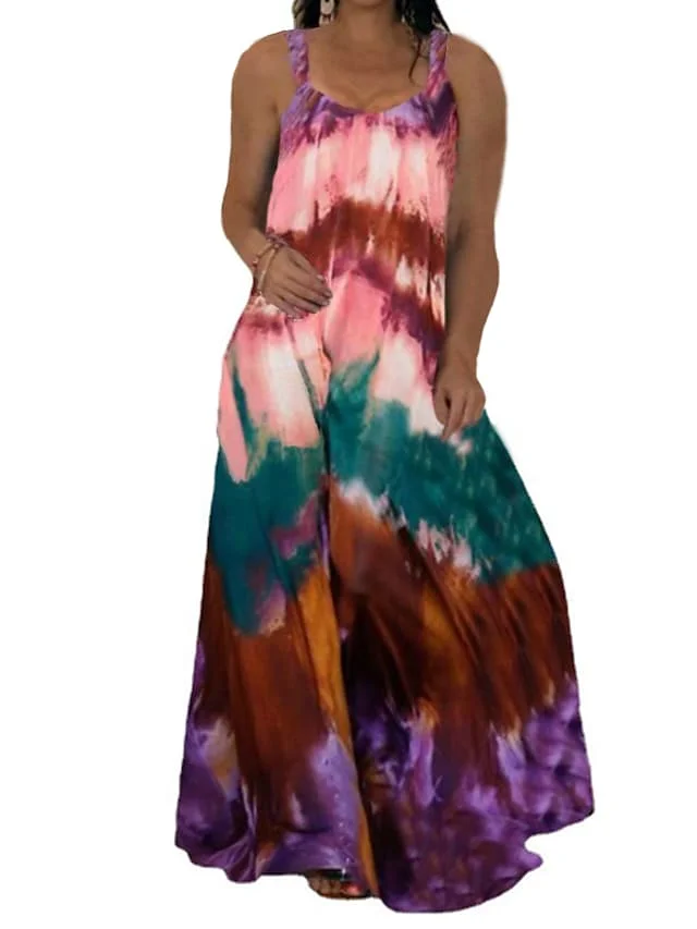 Women's Plus Size Casual Dress Slip Dress Tie Dye Long Dress  socialshop