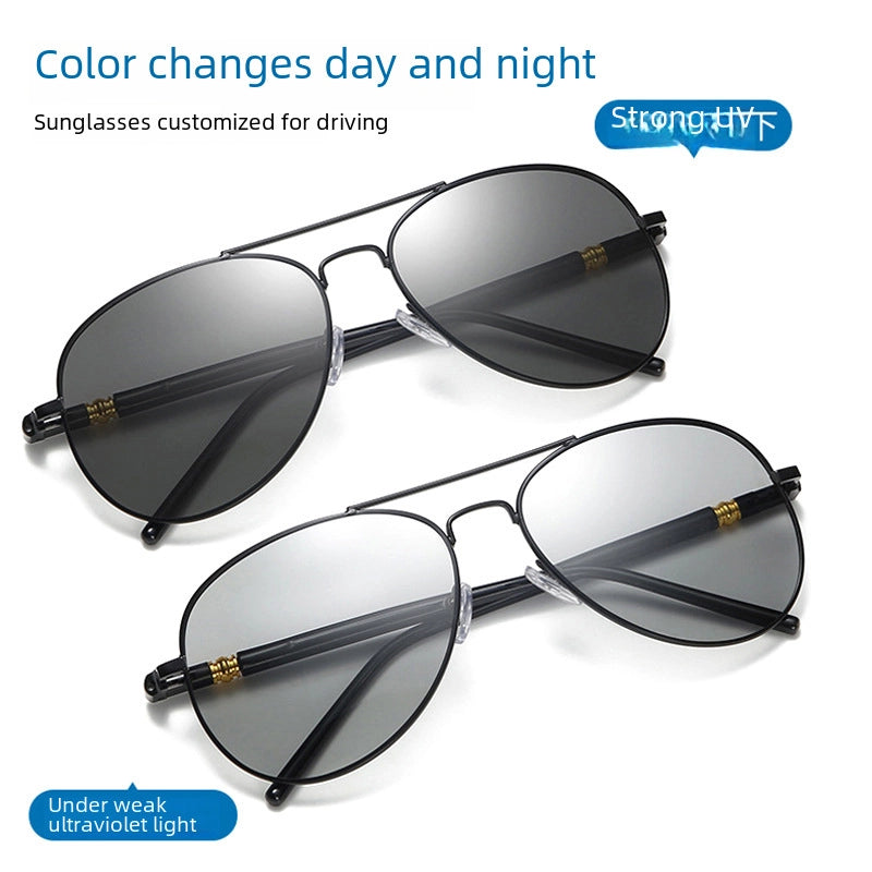 209 Photosensitive Color-changing Glasses Metal Polarized Sunglasses Day And Night Sunglasses Men's Goggles Driving Sunshade Glasses