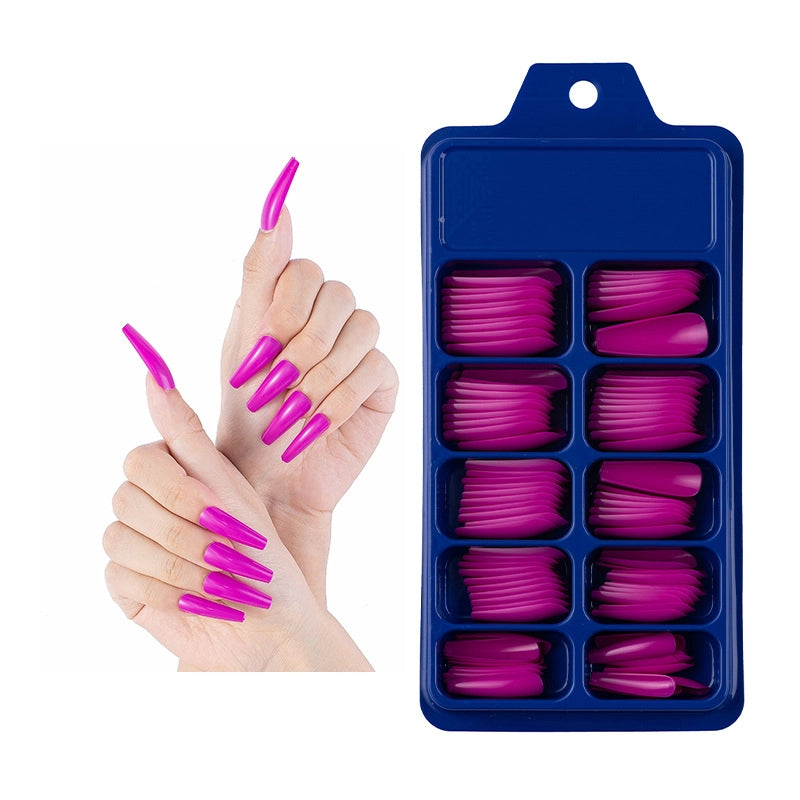 Boutique 100 Pieces Small Blue Box Solid Color Full Stickers Fake Nails Nail Patch Nail Piece White Transparent Coffin Nail