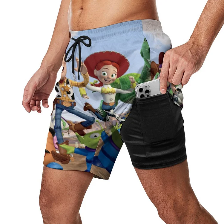 Toy Story 3 Squad Lumbar Men Mesh Swim Trunks Drawstring Waist Running 2 In 1 Sports Shorts Bathing Board Beach Shorts - Heather Prints Shirts
