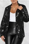 Women's Shiny Sequin Lapel Button Slim Front Blazer Coat