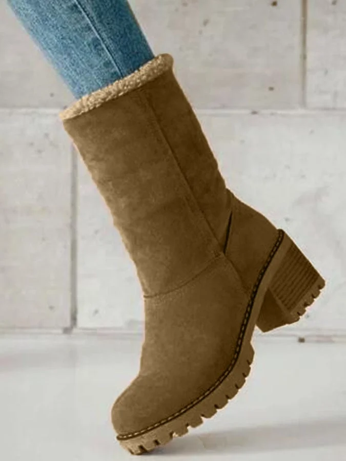 Women'S Thick Heel Lamb Wool Large Cotton Snow Boots