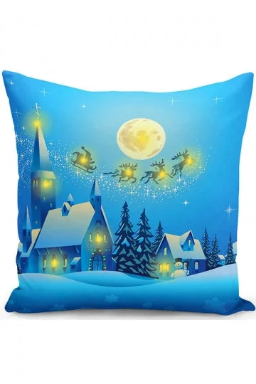 Led Light Christmas Snow Reindeer Print Throw Pillow Cover Light Blue-elleschic