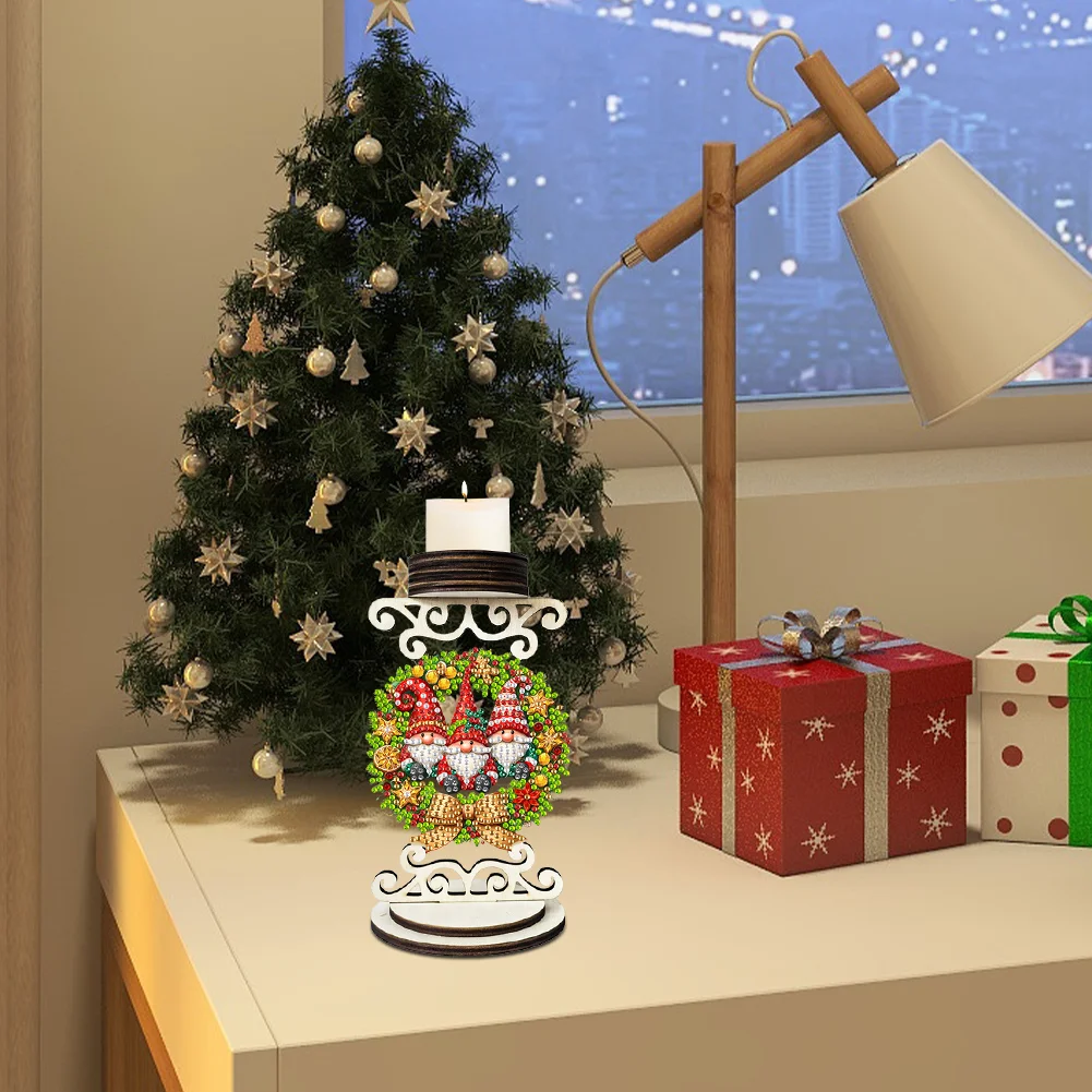 5D DIY Wooden Special Shaped Christmas Gnome Diamond Handmade Candle Holder