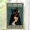 Black Cat Drinking Red Wines - Wooden Signs(8*12Inch)