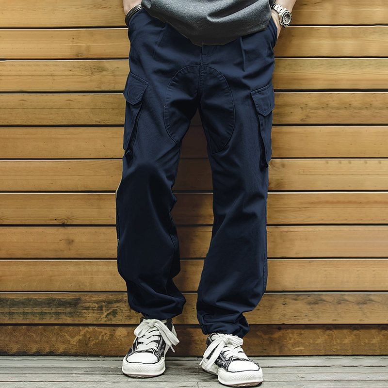 100% Cotton Vintage Style Loose Fit Solid Color Cargo Pants