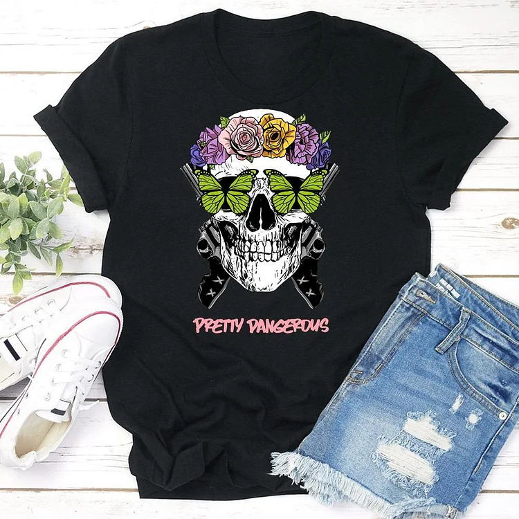 Pretty Dangerous Skull Lovers T-Shirt Tee --Annaletters